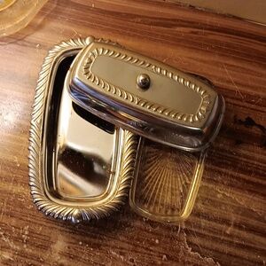 Vintage chrome and glass butter dish